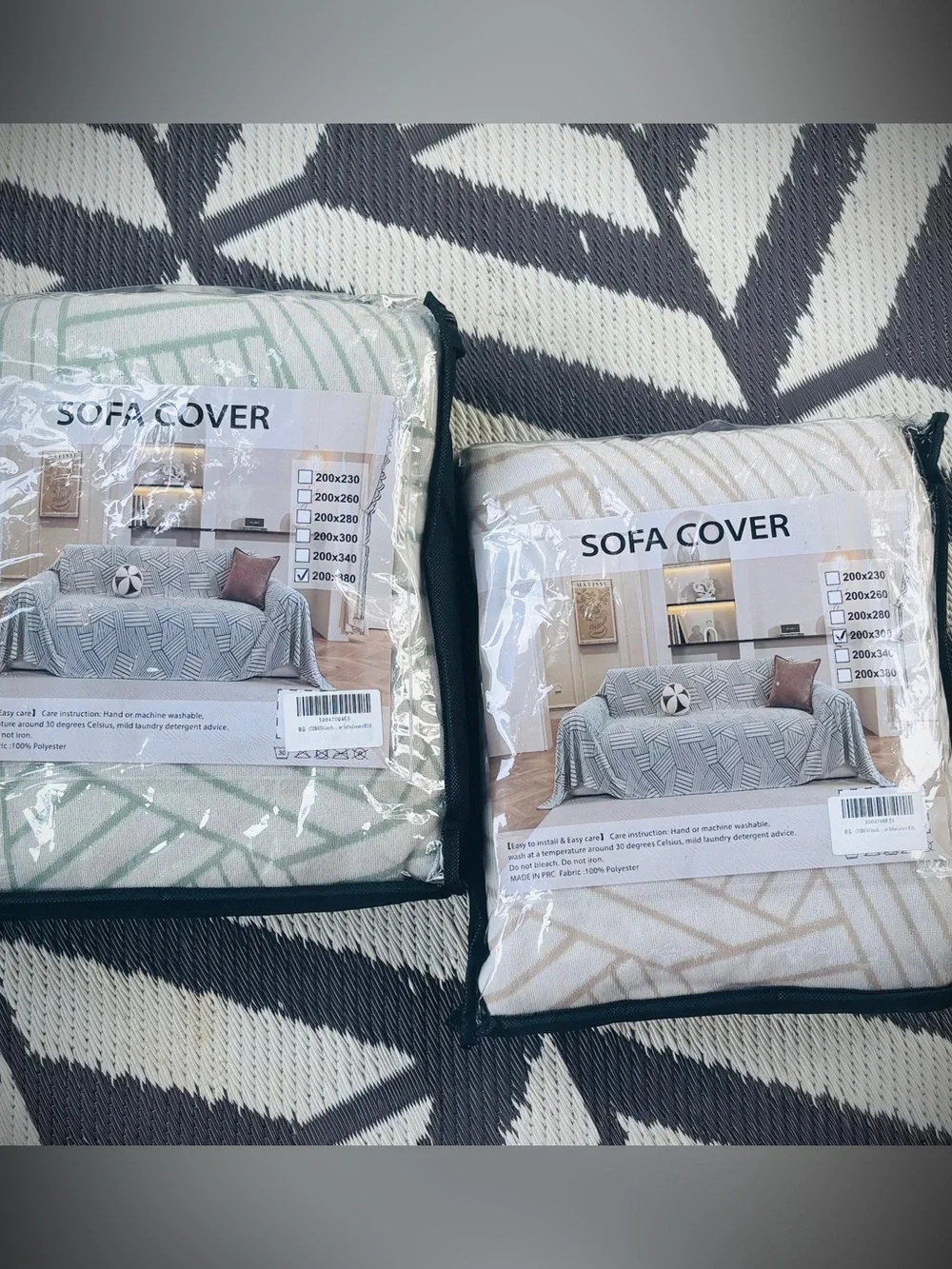 🆕 Neutral Geometric Sofa/Bedding Throw Cover - Sage Green & Beige - 2 Available!